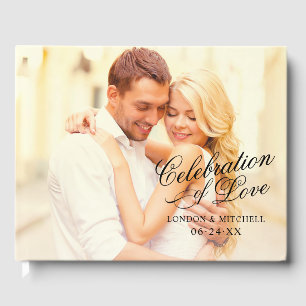 Celebration of Love Black Script Wedding Photo Guest Book