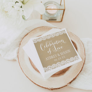 Celebration of Love Rustic Kraft and Lace Wedding Napkin