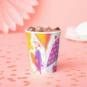 Celebration Of Love Watercolor Hearts Paper Cups