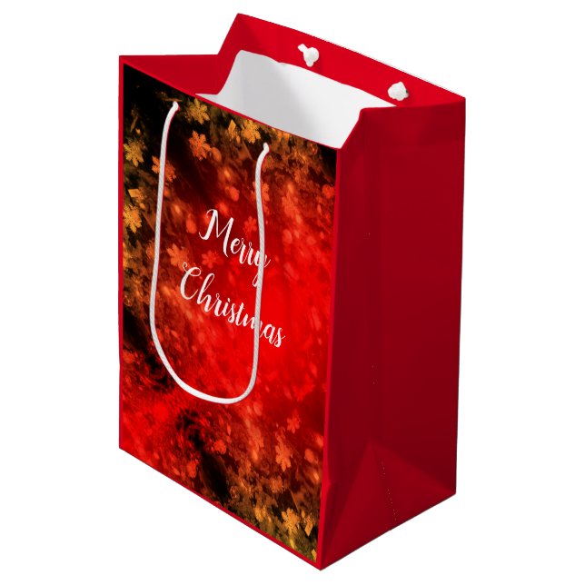 Celebration of Red Gold Sparkle Lights on Black Medium Gift Bag (Front Angled)