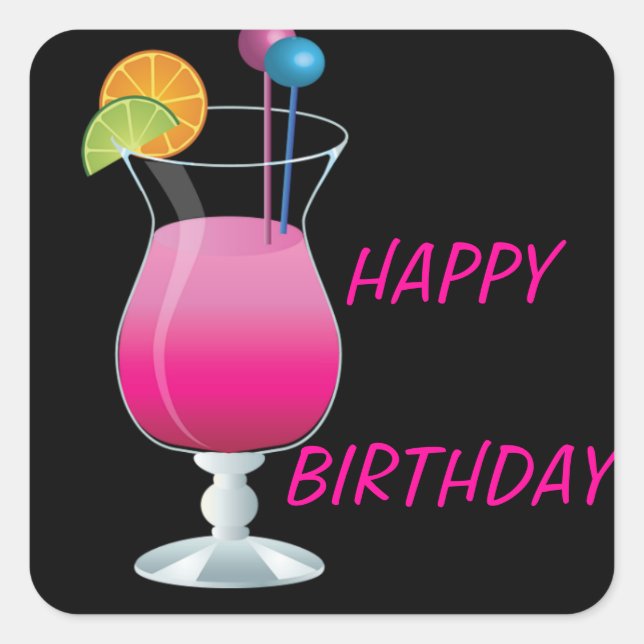 Celebration Pink Cocktail Happy Birthday Square St Square Sticker (Front)