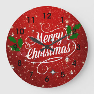 Celebration Red, Merry Christmas Large Clock