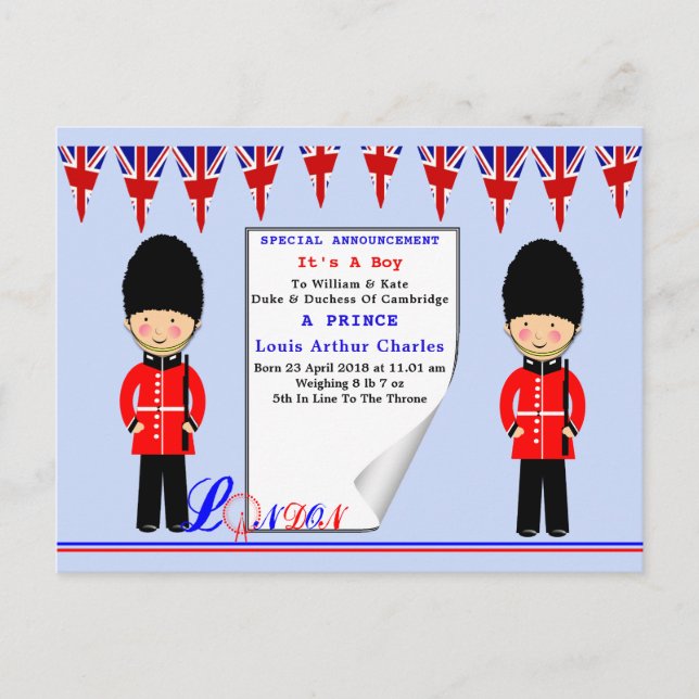 Celebration Royal Baby Prince Louis of Cambridge Invitation Postcard (Front)