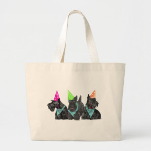 Celebration Scotties in Party Hats Large Tote Bag