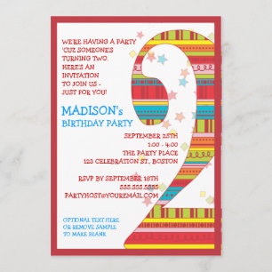 Celebration Stripes Number 2 Second Birthday Party Invitation