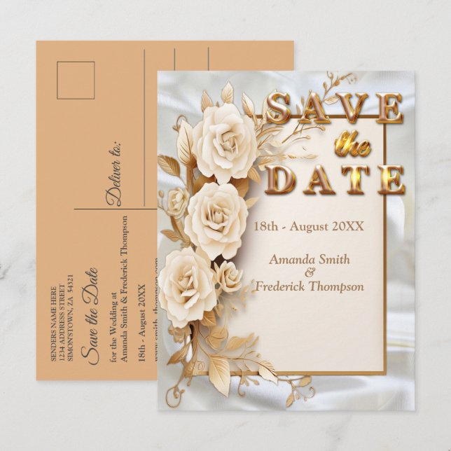 Celebrations with White Flowers around silk Announcement Postcard (Front/Back)