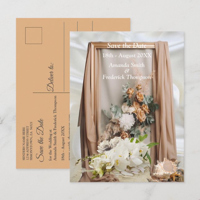 Celebrations with White Flowers around silk Announcement Postcard (Front/Back)