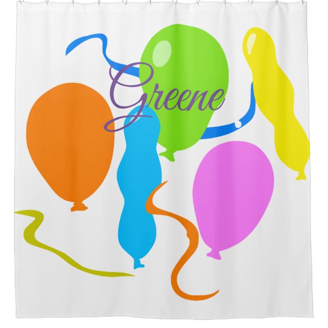 Celebratory Bright Balloons, Name Shower Curtain (Front)