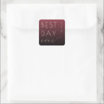 Celebratory Maroon Modern Wedding Sticker<br><div class="desc">This wedding sticker features a modern, minimalist design with a gradient background transitioning from deep maroon to black. The phrase "BEST DAY ever" is prominently displayed in bold, uppercase sans-serif letters paired with an elegant cursive script for the word "ever, " creating a striking contrast against the dark backdrop. The...</div>