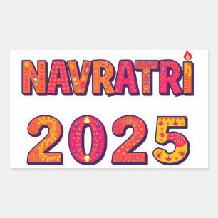 Celebratory “NAVRATRI 2025” Colorful Typography  Rectangular Sticker
