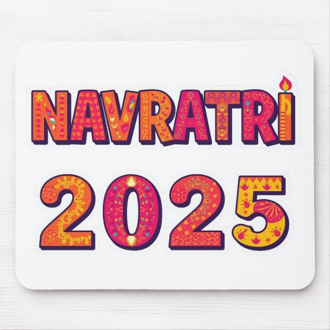Celebratory “NAVRATRI 2025” Colourful Typography  Mouse Pad (Front)
