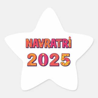 Celebratory “NAVRATRI 2025” Colourful Typography Star Sticker
