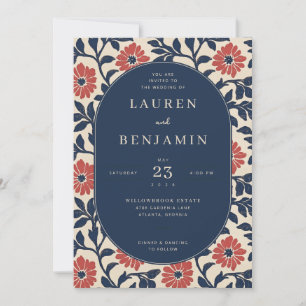 Celebratory Navy Floral Vintage Border Invitation