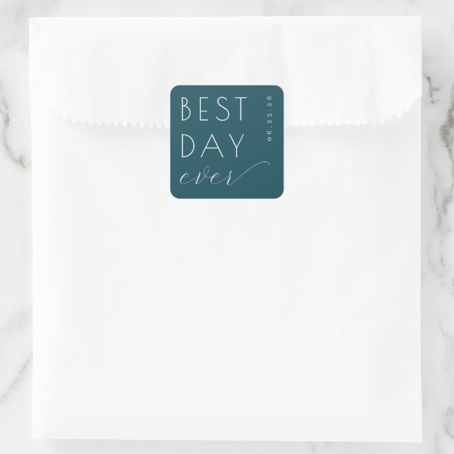 Celebratory Teal Typographic Square Sticker (Bag)