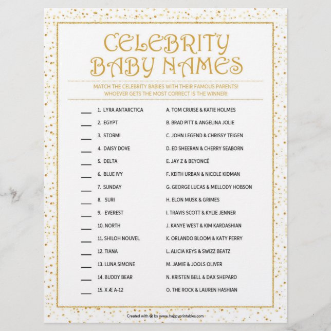 Celebrity Baby Names [Golden Sparkles] Custom Letterhead (Front)