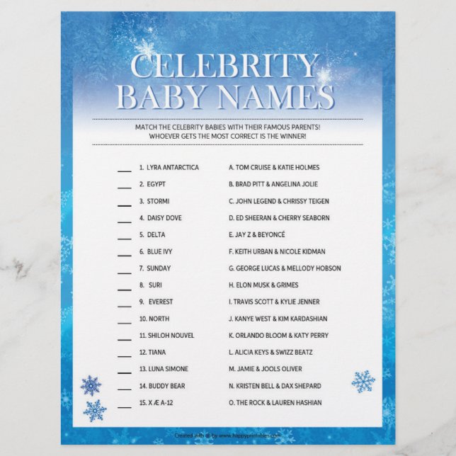 Celebrity Baby Names [Snowy Blue] Custom Letterhead (Front)