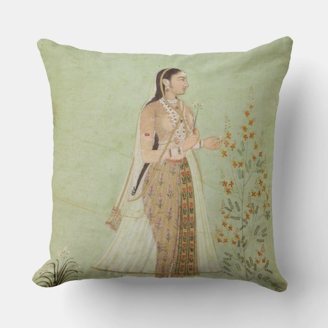 Celedon Green Mughal Woman, Garden Throw Pillow (Front)