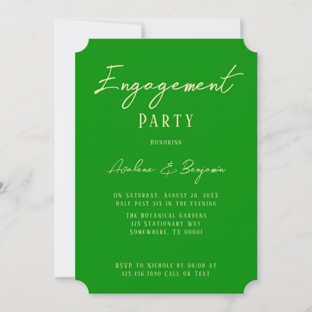 Celery and Forest Green Colours Engagement Party Invitation (Front)