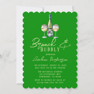 Celery Forest Green Typography Brunch & Bubbly Invitation