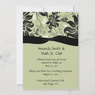 Celery Green and Black Floral Swirls Post Wedding Invitation