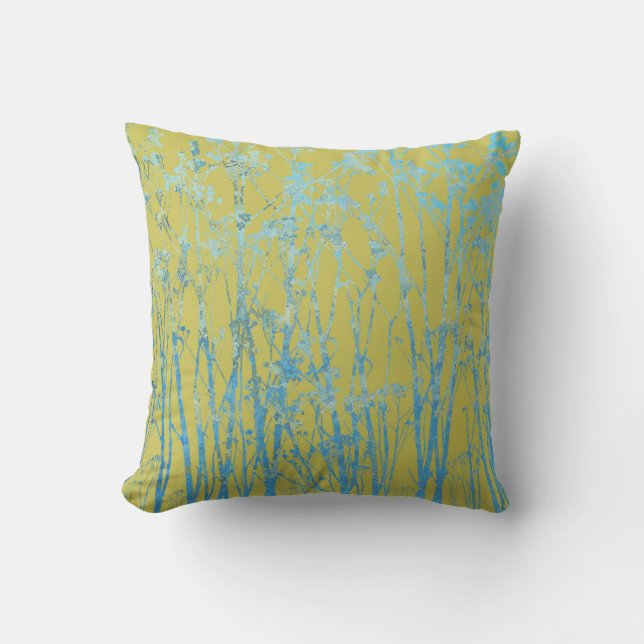 Celery Green and Blue Floral Cushion (Front)
