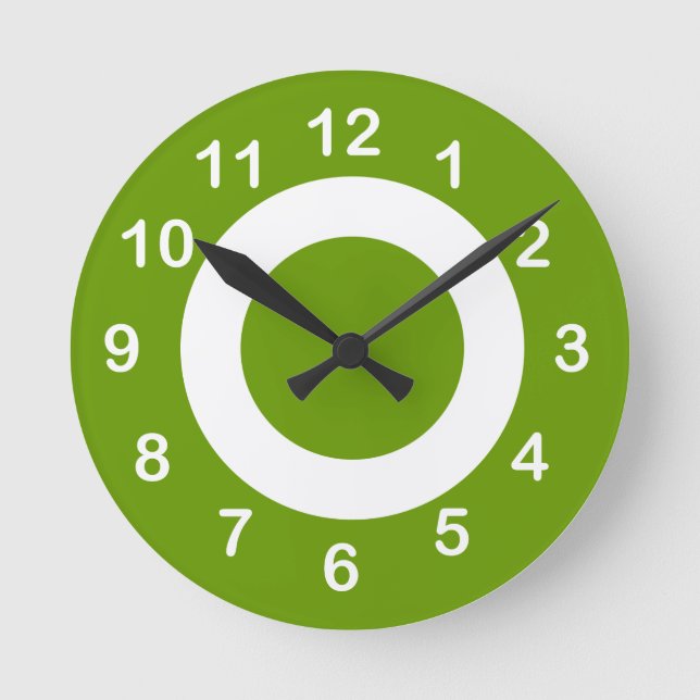 Celery Green and White Target-Circles Round Clock (Front)