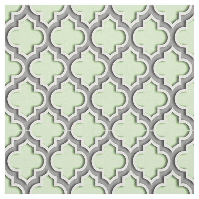 Celery Green, Dark Grey Moroccan Quatrefoil #5DS Fabric (Swatch)