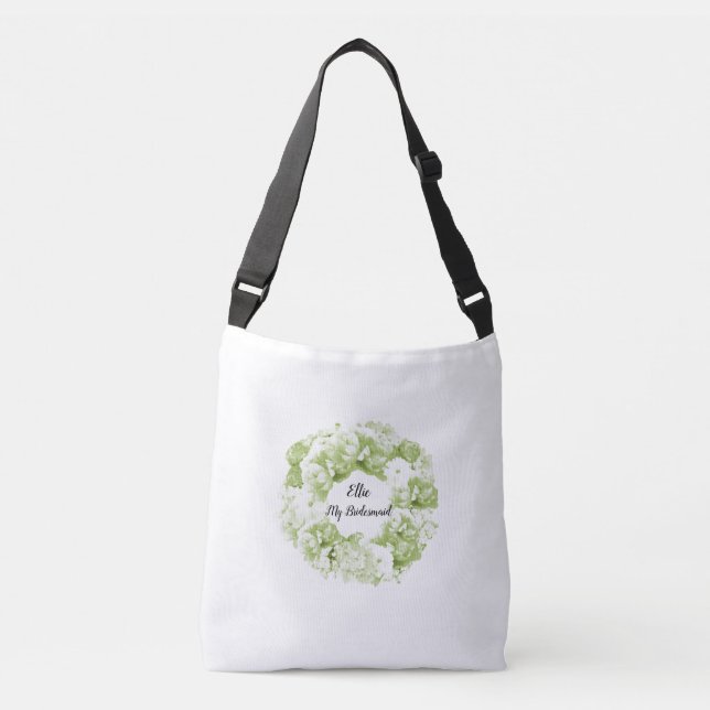 Celery Green Floral Wreath Bridesmaid Tote Bag (Front)