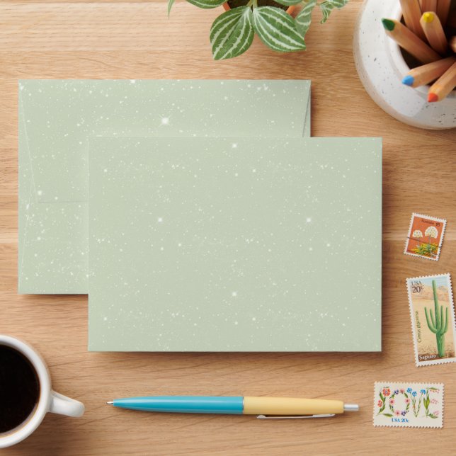 Celery Green Starry Night Sparkles Envelope (Desk)