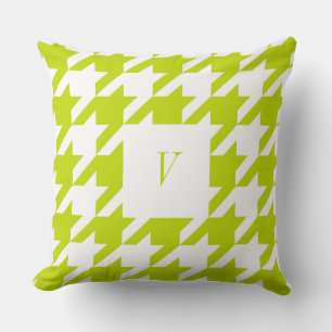 Celery Houndstooth Monogrammed Throw Pillow