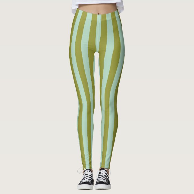 Celery & Mint Broad Stripes Leggings (Front)