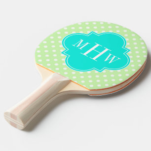 Celery Polka Dot Aqua Quatrefoil 3 Monogram Ping Pong Paddle