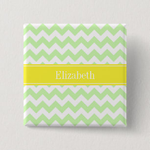 Celery White Chevron ZigZag Yellow Name Monogram 15 Cm Square Badge