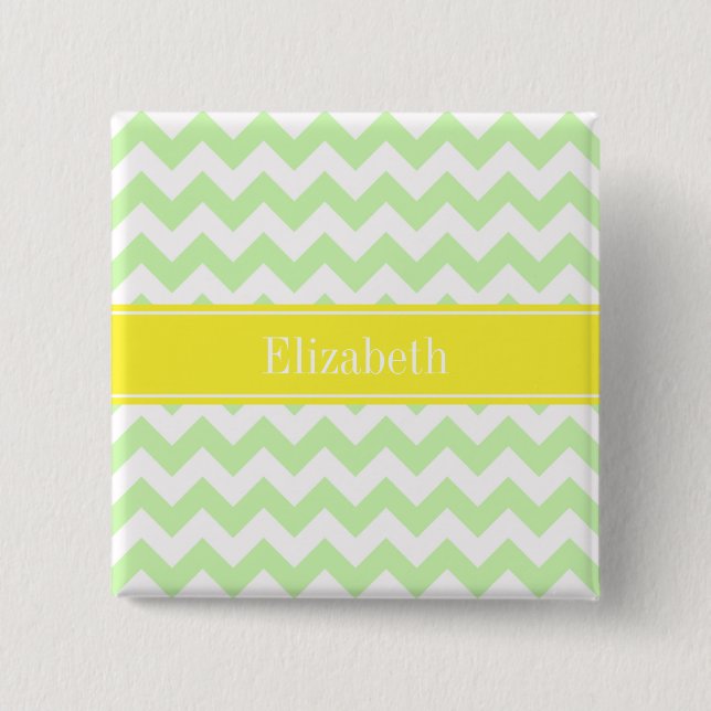 Celery White Chevron ZigZag Yellow Name Monogram 15 Cm Square Badge (Front)