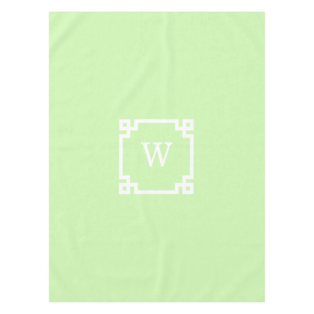 Celery White Greek Key Frame #2 Initial Monogram Tablecloth (Front)
