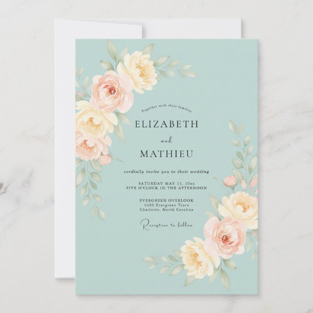 Celeste Apricot Leafy Wedding Invitation (Front)