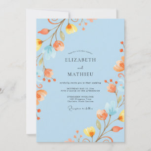 Celeste Apricot Watercolor Wedding Invitation