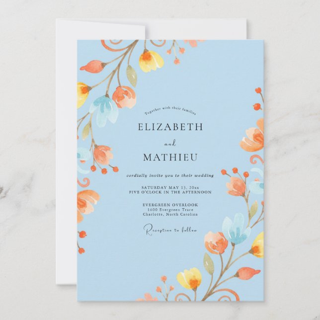 Celeste Apricot Watercolor Wedding Invitation (Front)