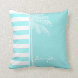 Celeste Horizontal Stripes; Palm Cushion