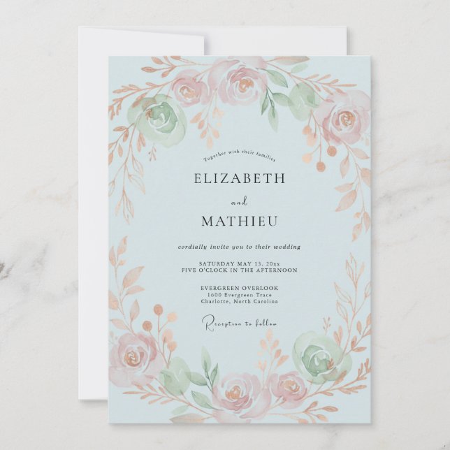 Celeste Peach Petal Wedding Invitation (Front)