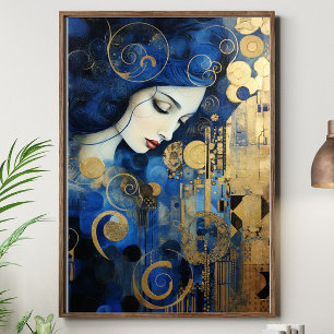Celestia in Gold – Blue and Gold Art Deco Woman Canvas Print