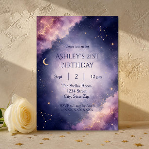 Celestial 21st Birthday Invitation Elegant Stars