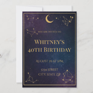 Celestial 40th Birthday Invitation Elegant Gold