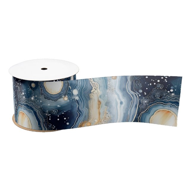 Celestial Agate | Abstract Planetary Stone Satin Ribbon (Spool)