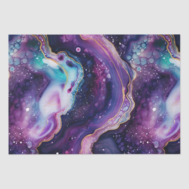Celestial Agate Abstract Purple Blue Gold Swirls Tissue Paper (Front)