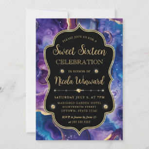 Celestial Agate Fiery Cosmic Geode Sweet 16 Invitation