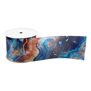 Celestial Agate   Fiery Cosmic Stone Pattern Satin Ribbon