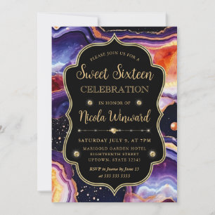 Celestial Agate Luxe Cosmic Marble Sweet 16 Invitation