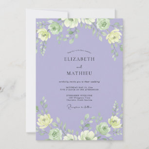 Celestial Amethyst Ranunculus Leafy Wedding Invitation