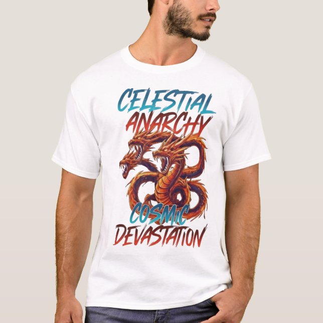 Celestial Anarchy: Triple-Headed Cosmic Dragon Tee (Front)